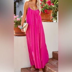 VICI Percy Woven Shimmer Maxi Dress in Hot Pink Size Small